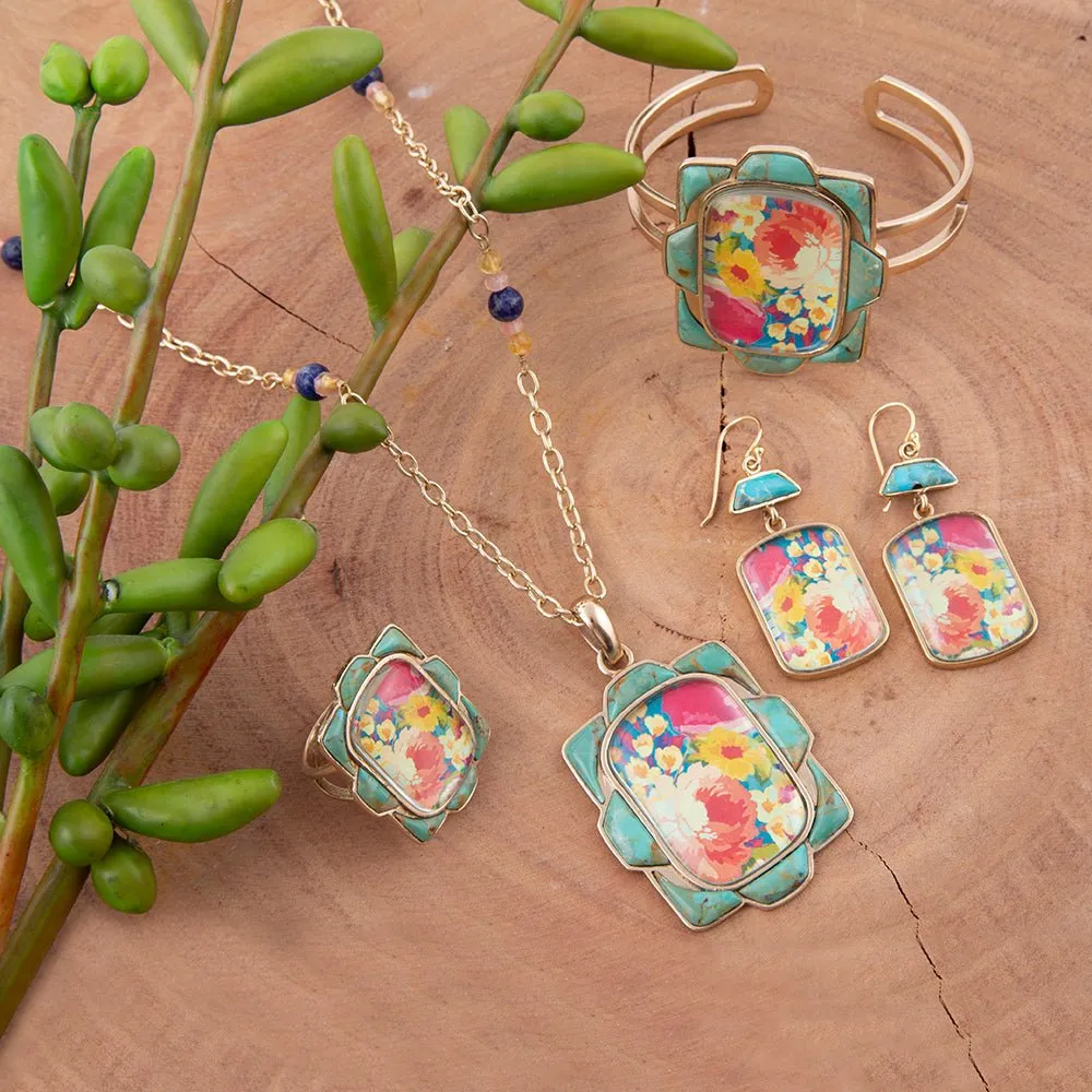 Scenic Floral Blue Turquoise Golden Earrings sold by Zulily product image thumbnail 5
