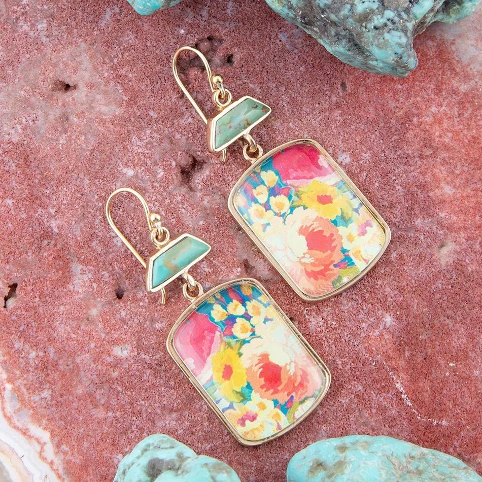 Scenic Floral Blue Turquoise Golden Earrings sold by Zulily product image thumbnail 3
