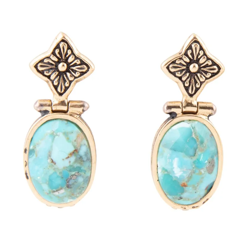 Golden Flower and Blue Turquoise Drop Earrings made by Zulily