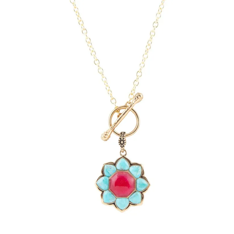 Blue Turquoise and Red Quartz Golden Chain Necklace made by Zulily