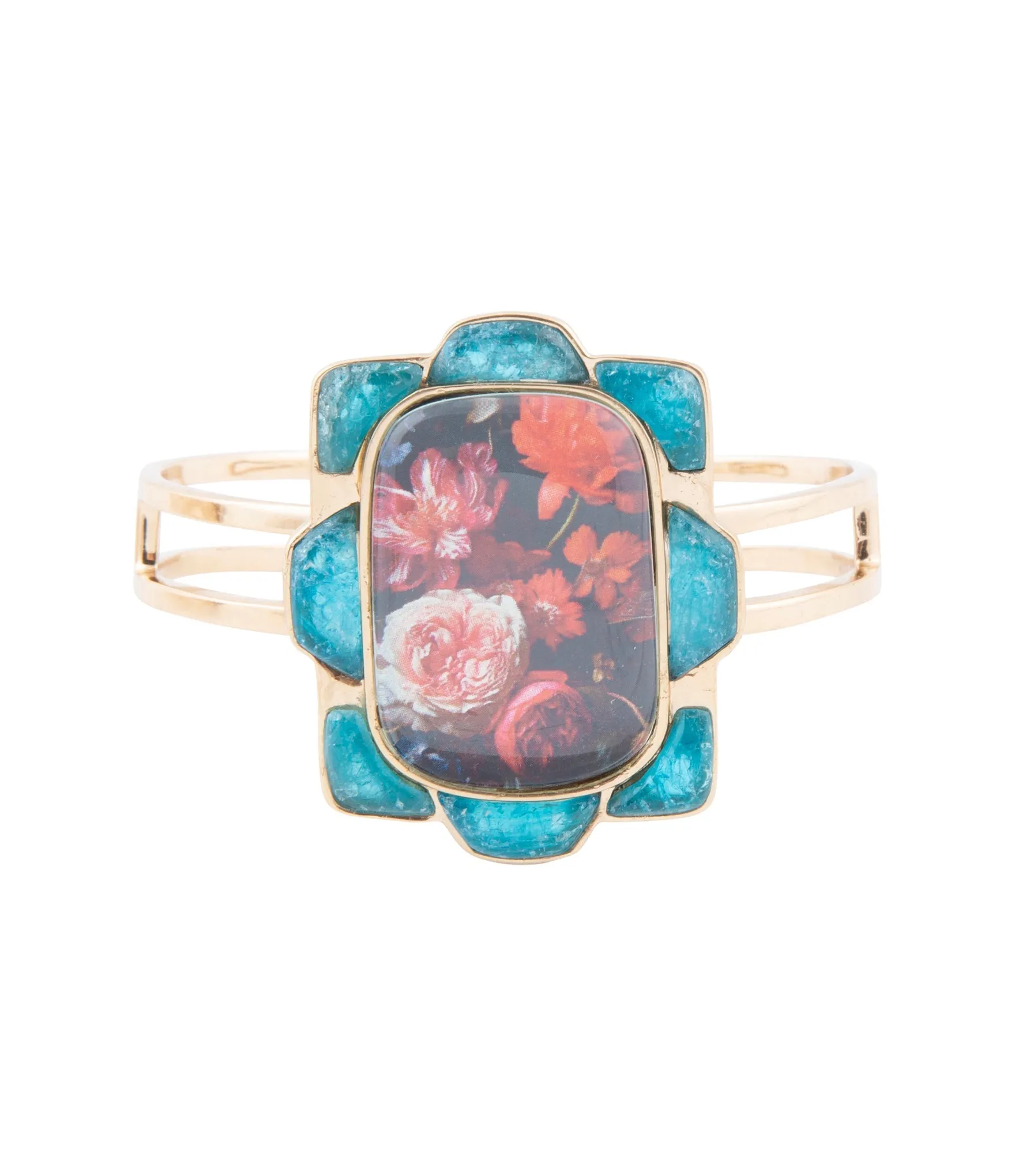 Scenic Red Floral Blue Apatite Golden Cuff Bracelet sold by Zulily product image thumbnail 4
