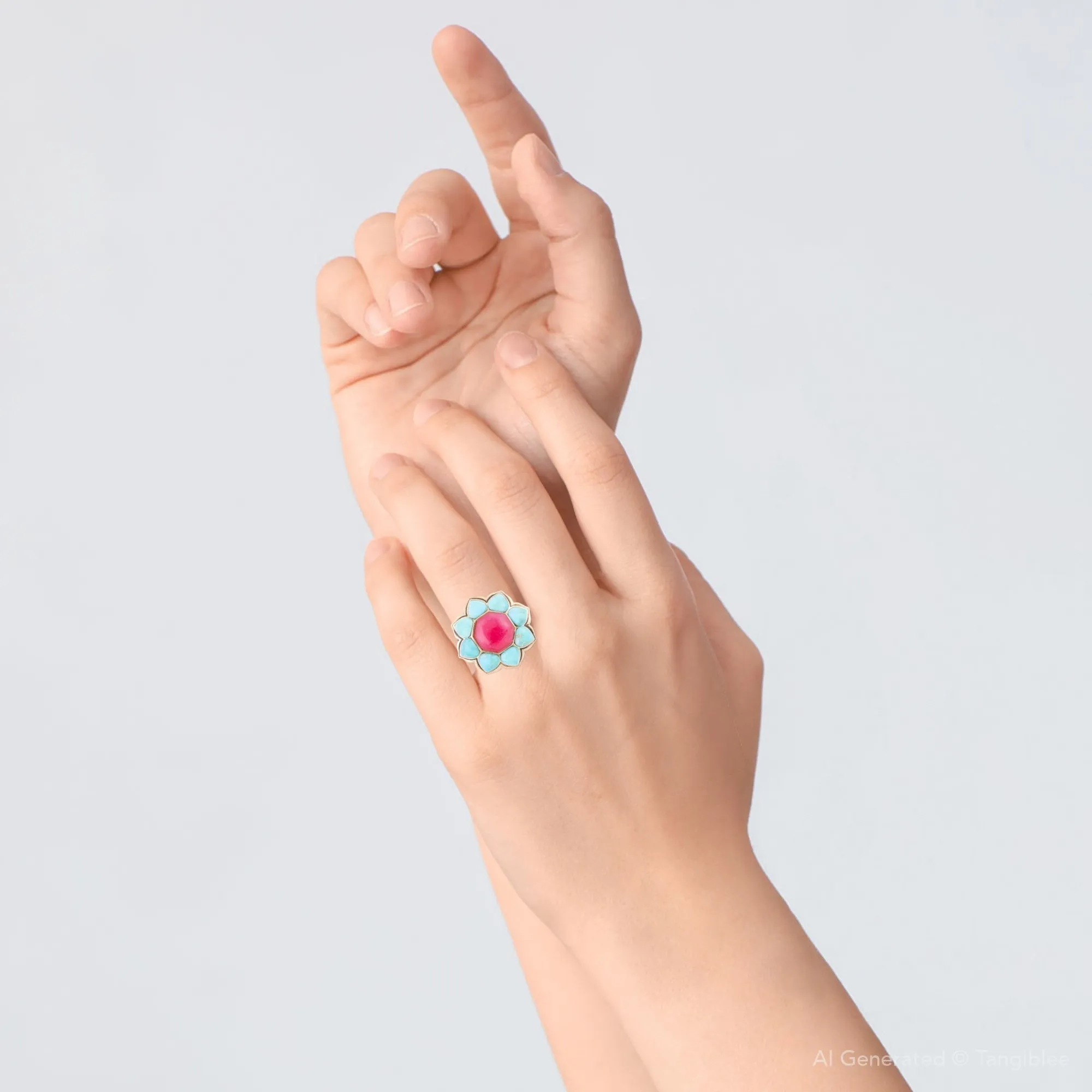 Blue Turquoise and Red Quartz Flower Golden Ring sold by Zulily product image thumbnail 5