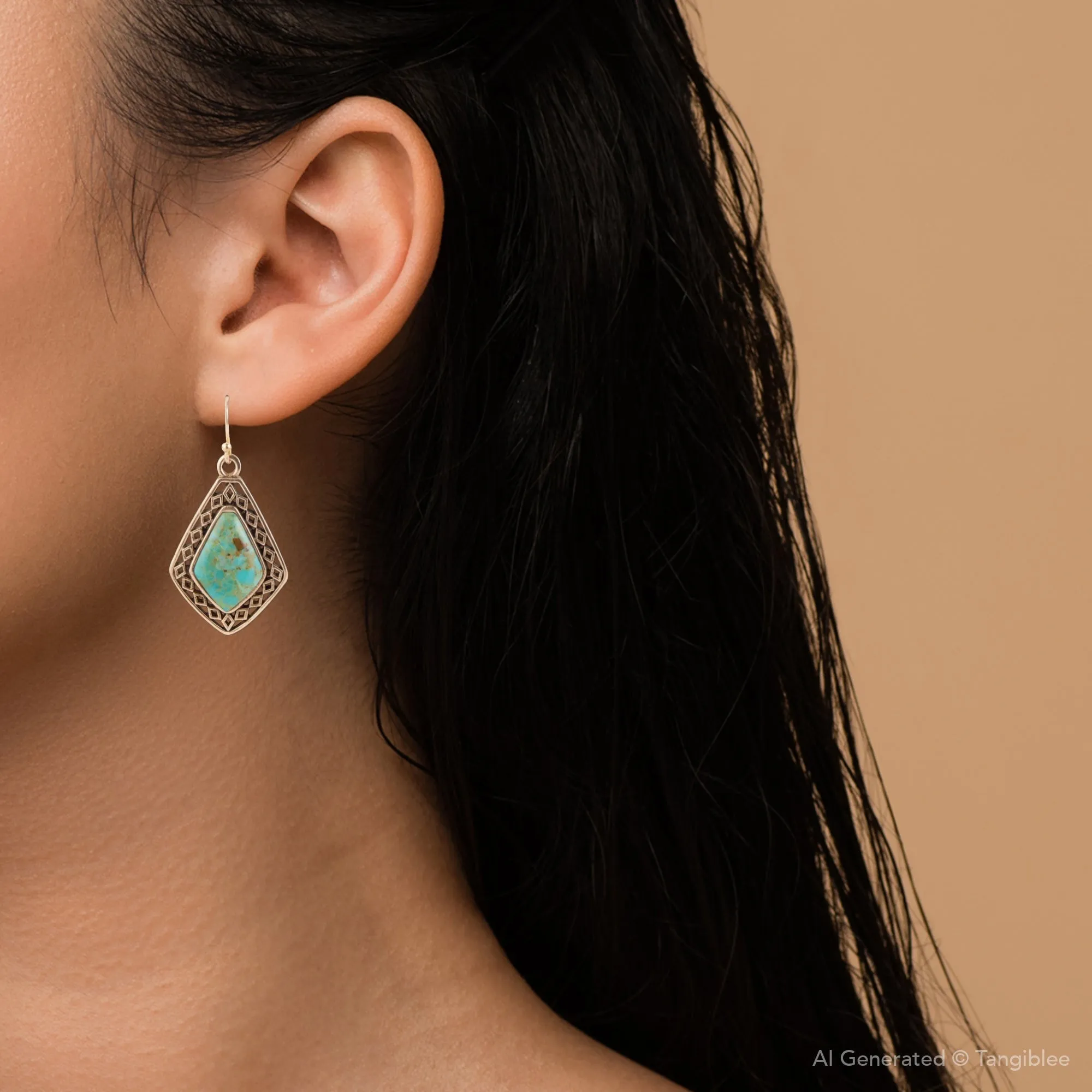 Dimond Blue Turquoise Stone Golden Drop Earrings sold by Zulily product image thumbnail 4