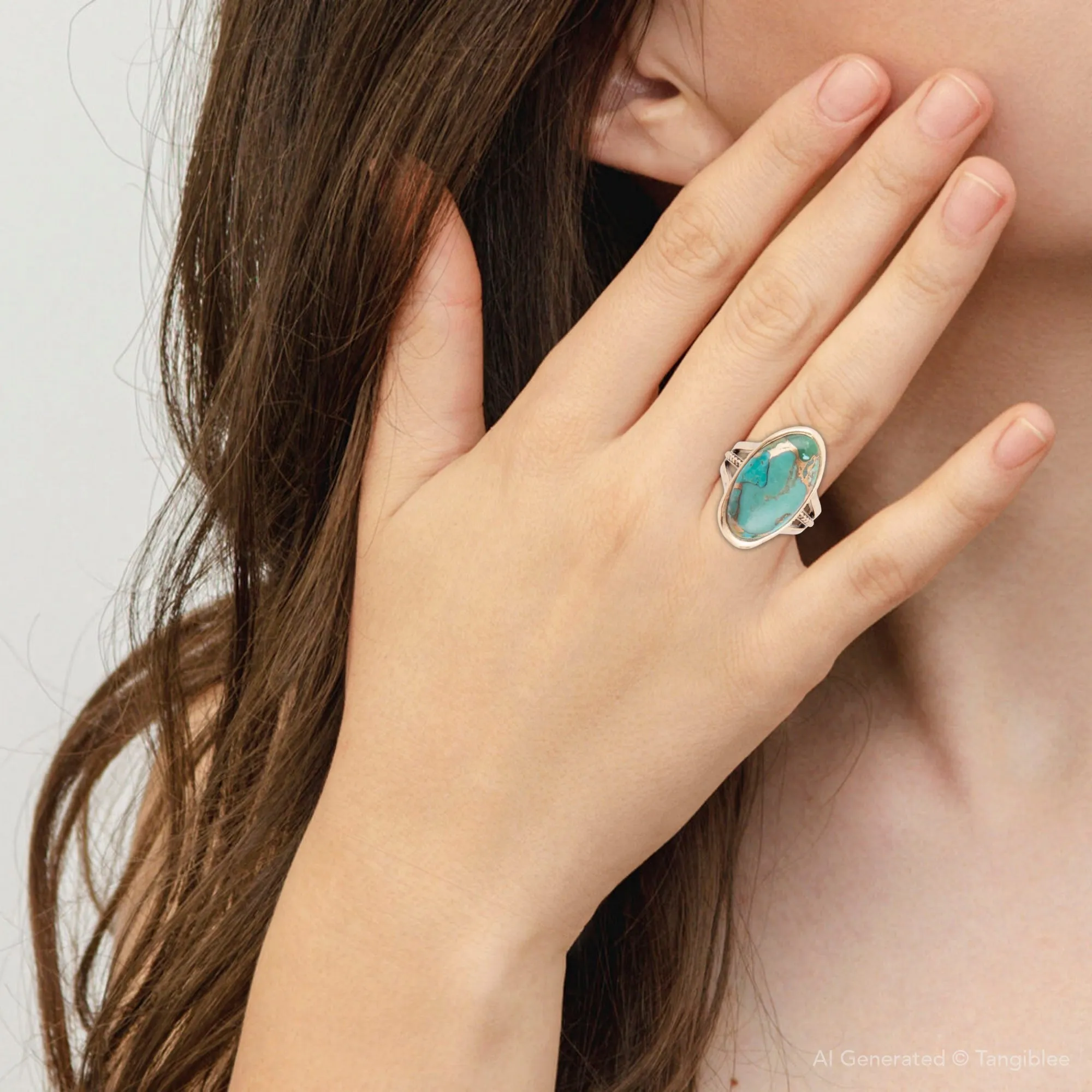 Blue Turquoise and Bronze Matrix Golden Oval Ring sold by Zulily product image thumbnail 2