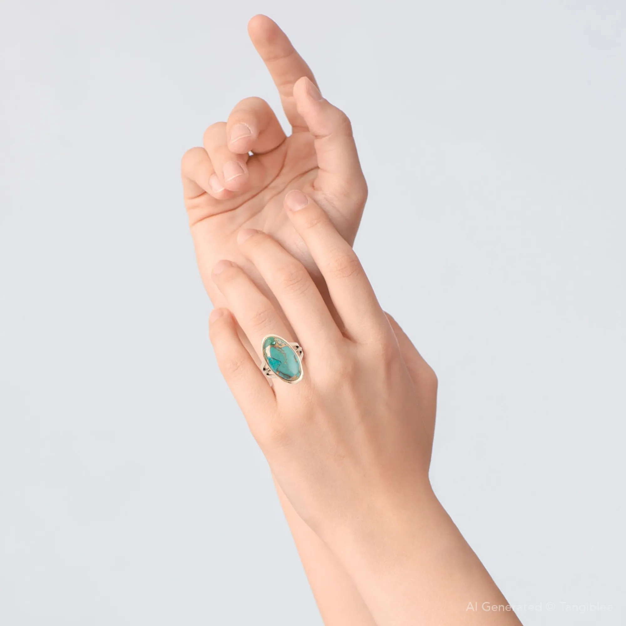 Blue Turquoise and Bronze Matrix Golden Oval Ring sold by Zulily product image thumbnail 3