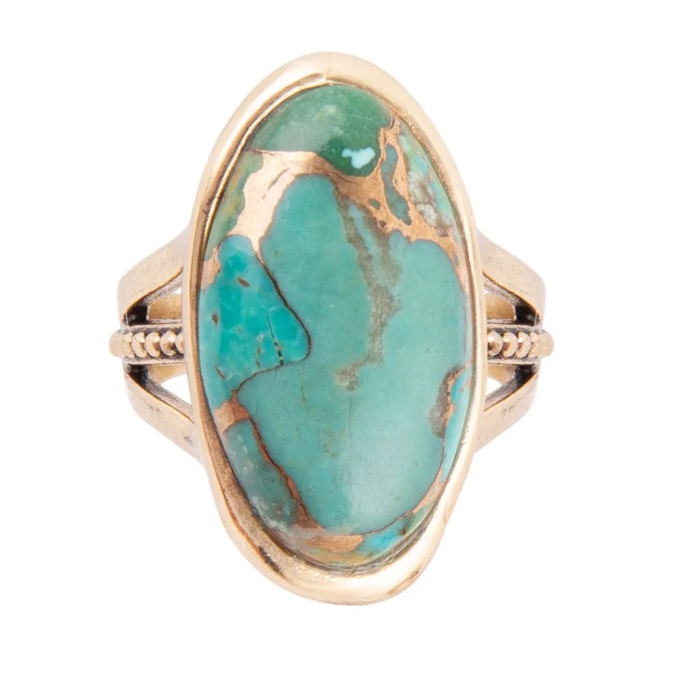 Blue Turquoise and Bronze Matrix Golden Oval Ring sold by Zulily product image thumbnail 4