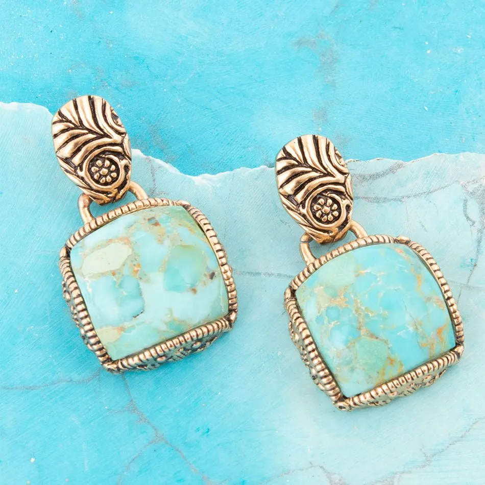 Carved Blue Turquoise Golden Drop Earrings sold by Zulily product image thumbnail 2