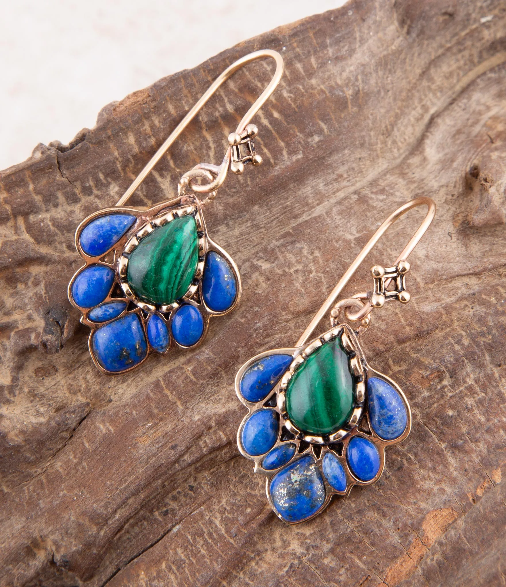 Peacock Blue Lapis Golden Drop Earrings sold by Zulily product image thumbnail 4