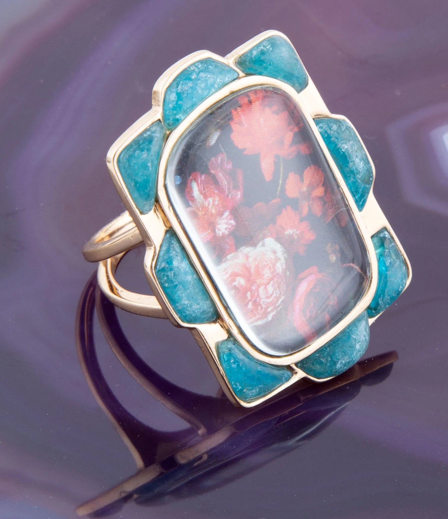 Scenic Red Florals Blue Apatite Golden Statement Ring sold by Zulily product image thumbnail 3