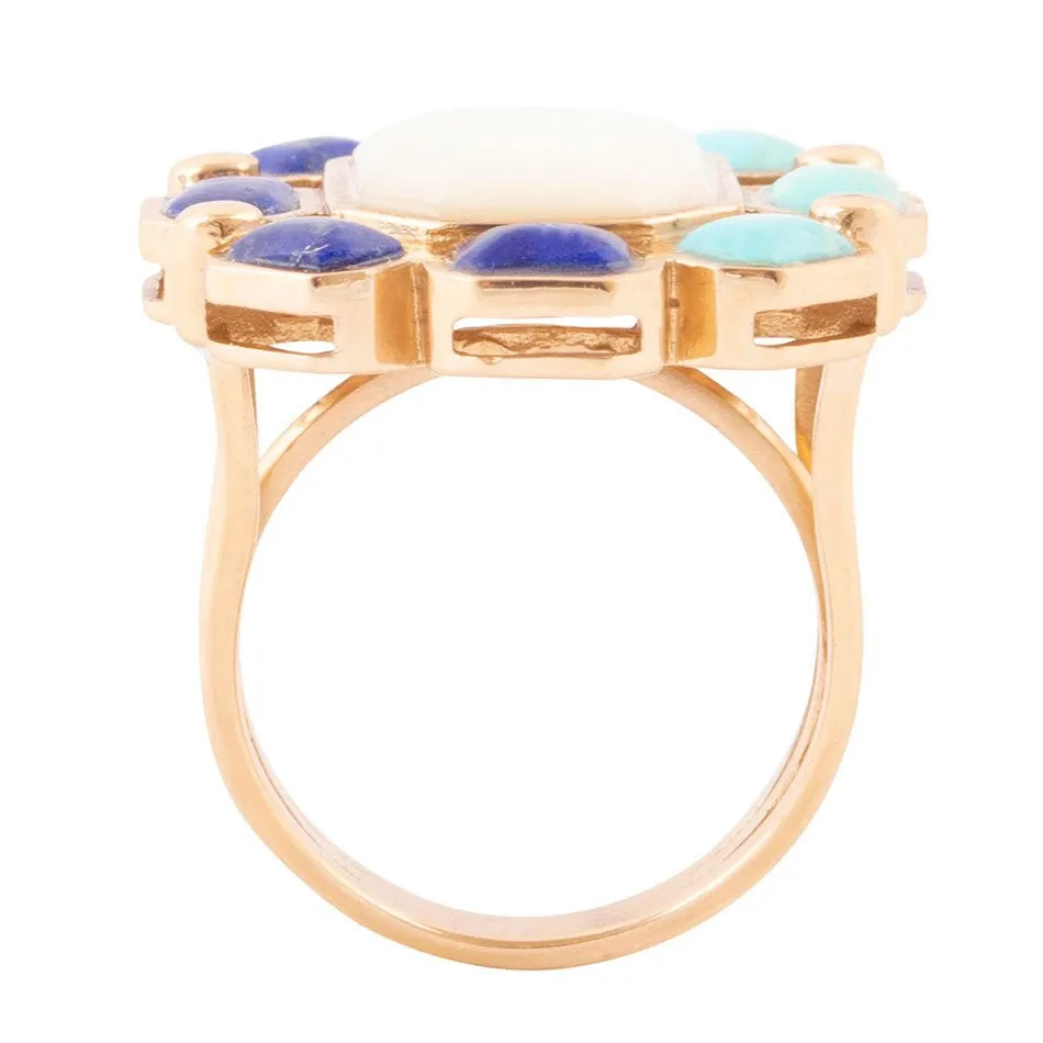 Dual Color Blue Lapis Turquoise and White Mother of Pearl Golden Ring sold by Zulily product image thumbnail 4