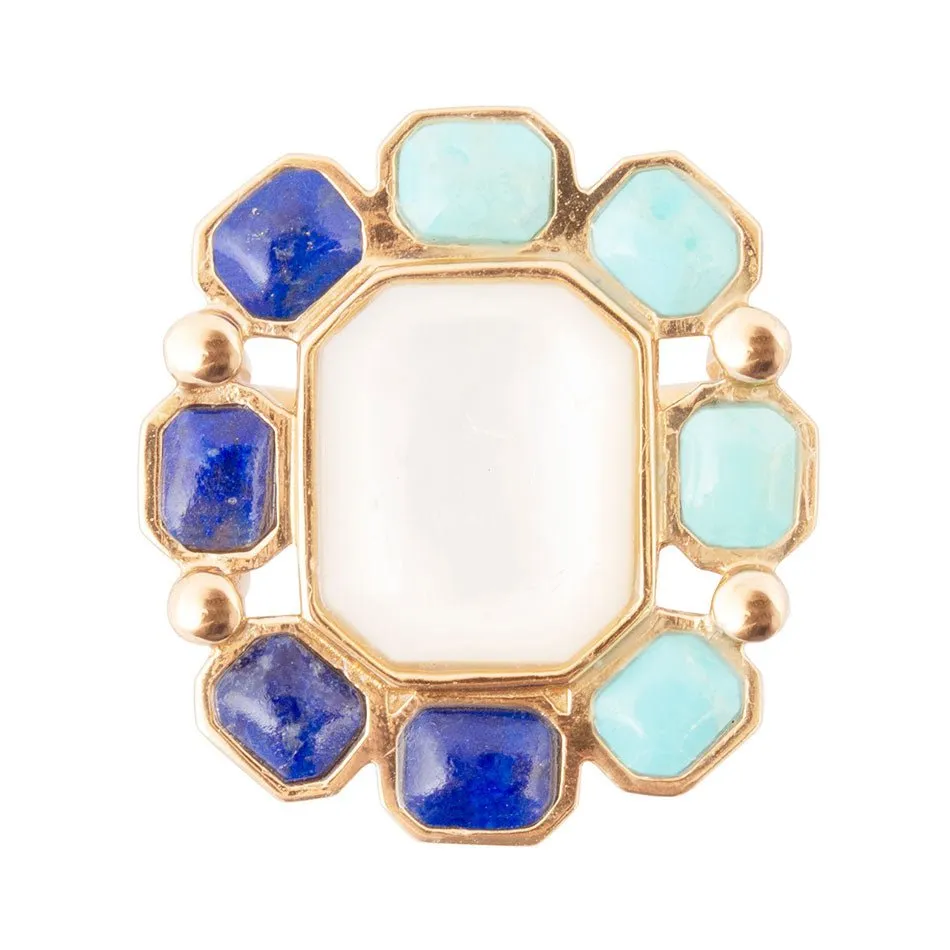 Dual Color Blue Lapis Turquoise and White Mother of Pearl Golden Ring sold by Zulily product image thumbnail 3