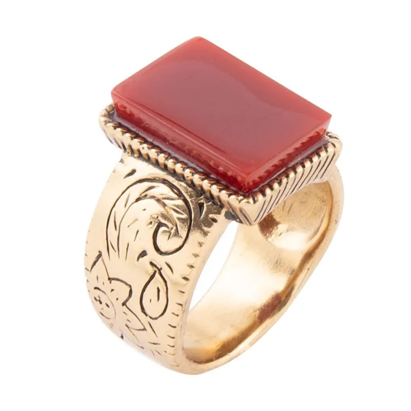 Stamped Orange Carnelian Golden Ring made by Zulily