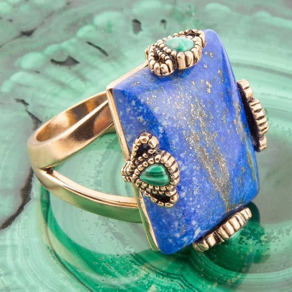 Prismatic Blue Lapis and Malachite Golden Ring sold by Zulily product image thumbnail 3