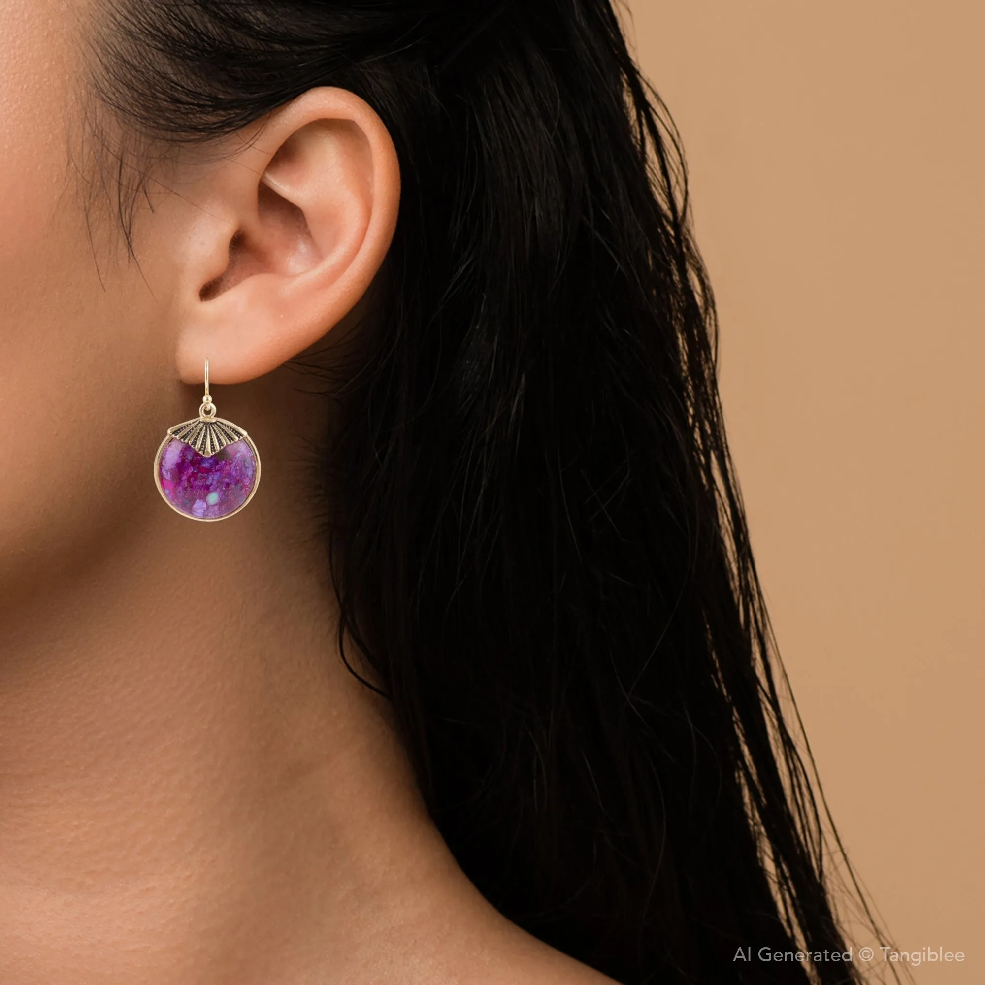 Purple Turquoise Circle Golden Drop Earrings sold by Zulily product image thumbnail 4