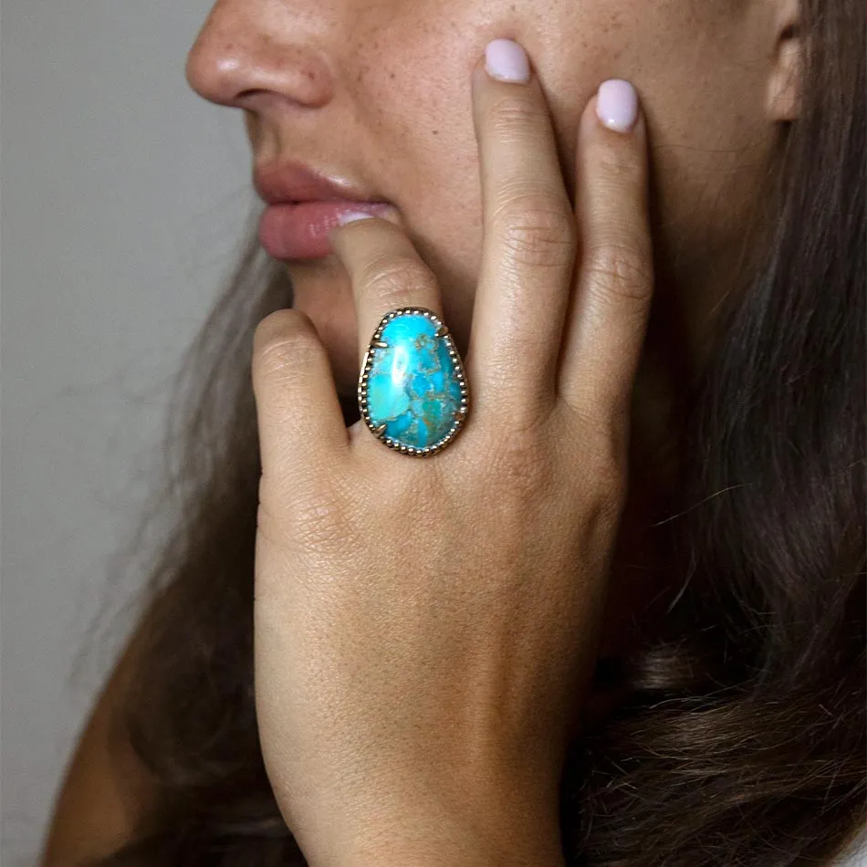 Refined Blue Turquoise Golden Statement Ring sold by Zulily product image thumbnail 5