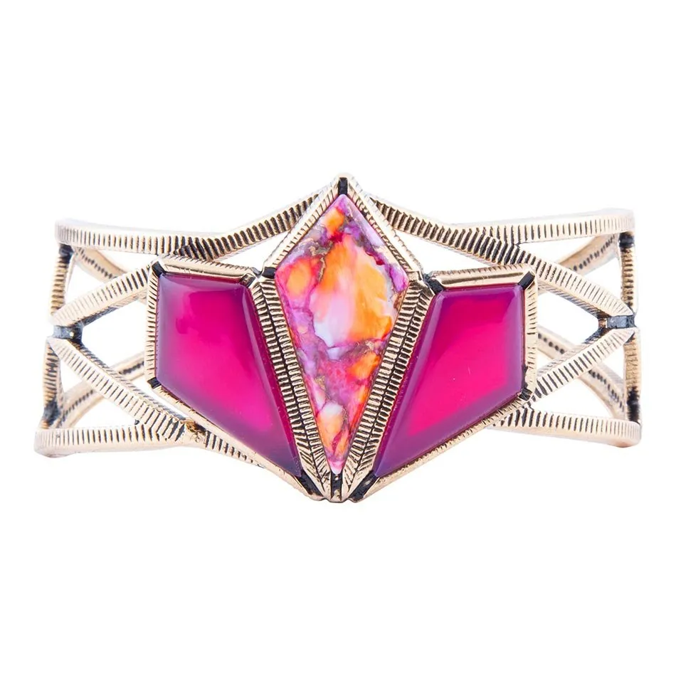 Pink Agate and Coral Matrix Golden Cuff Bracelet sold by Zulily product image thumbnail 4
