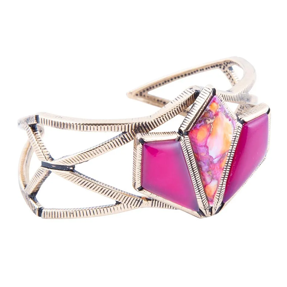 Pink Agate and Coral Matrix Golden Cuff Bracelet sold by Zulily