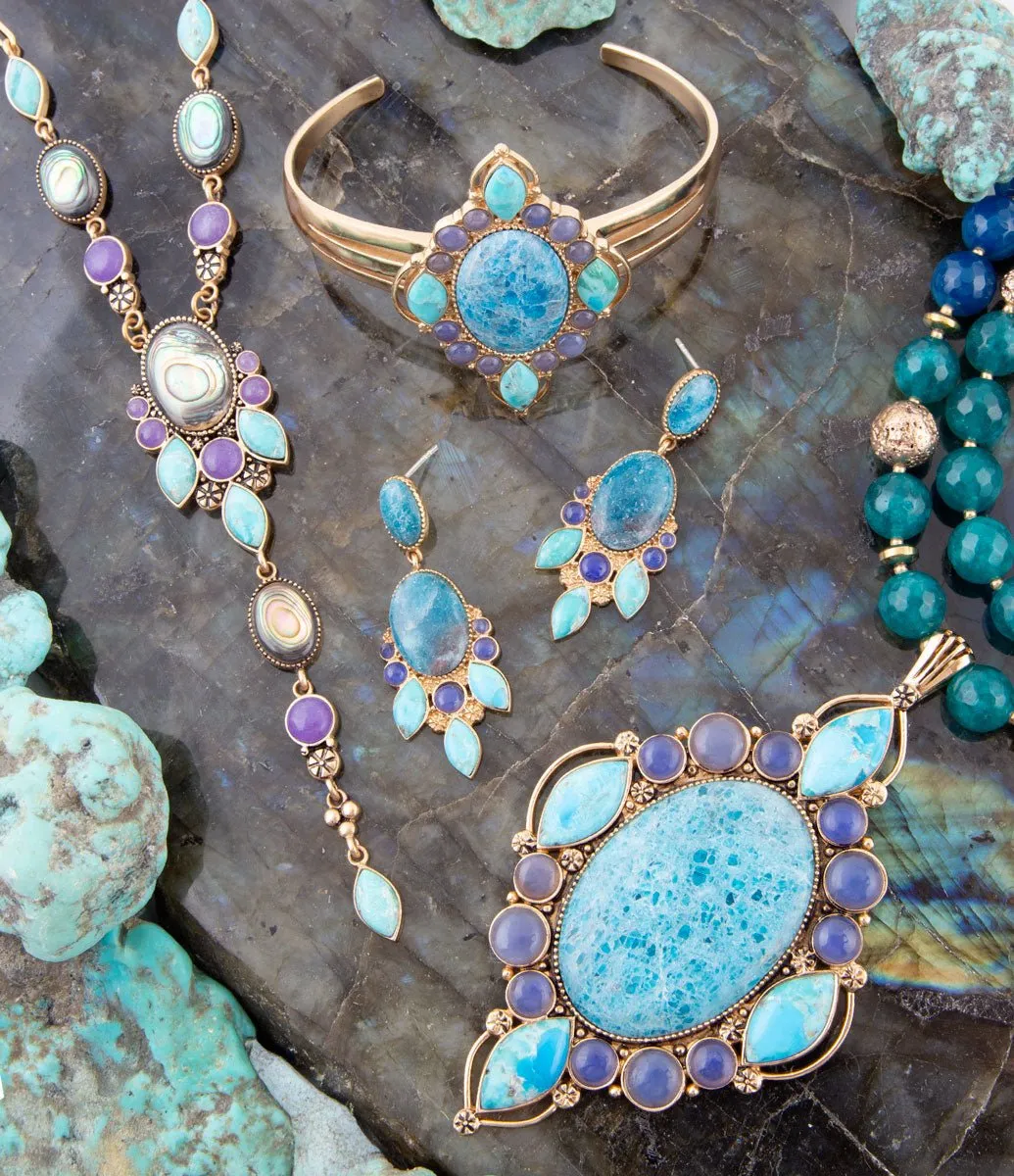 Regal Blue Apatite Mixed Stone Golden Cuff Bracelets sold by Zulily product image thumbnail 5