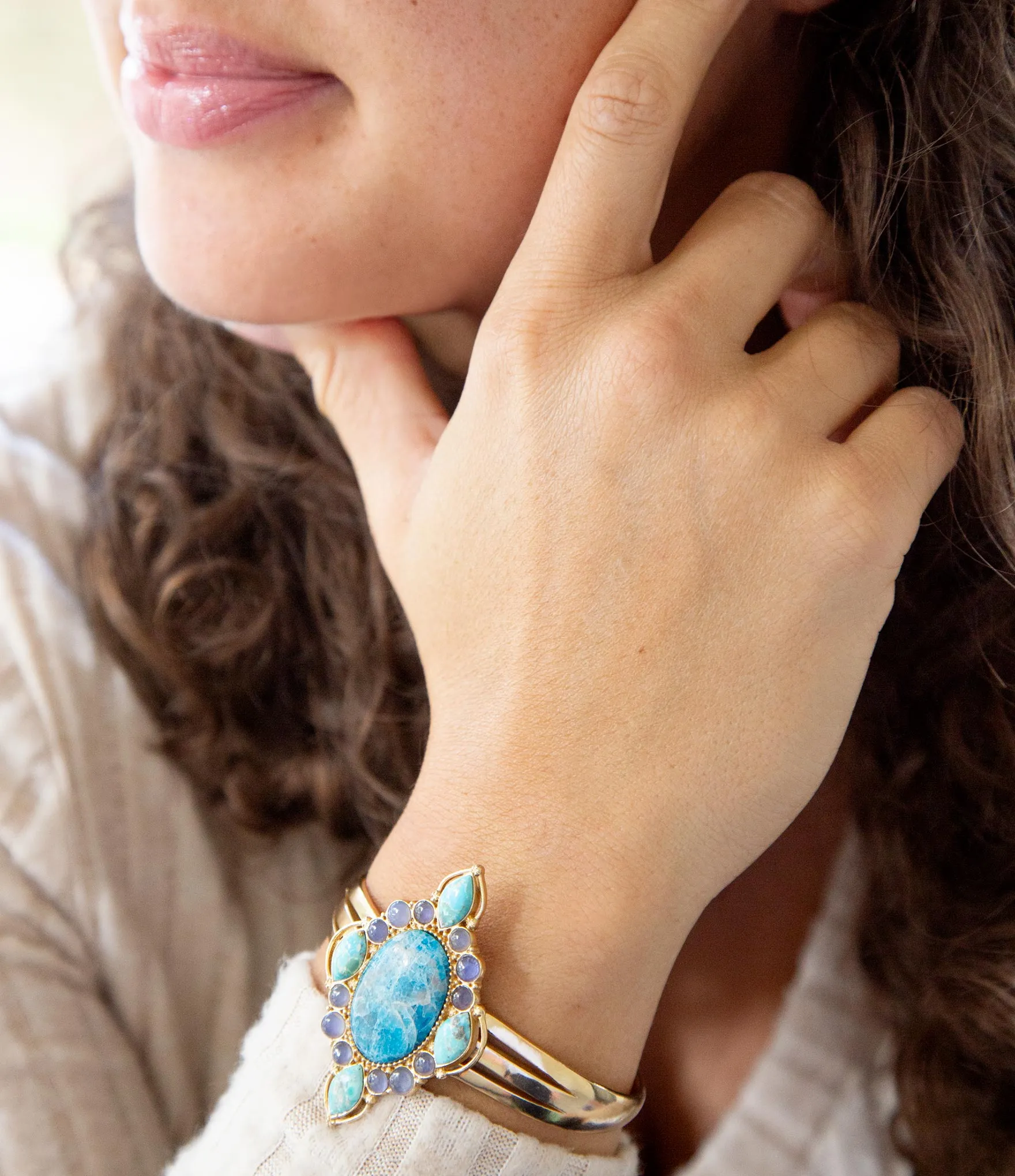 Regal Blue Apatite Mixed Stone Golden Cuff Bracelets sold by Zulily product image thumbnail 2