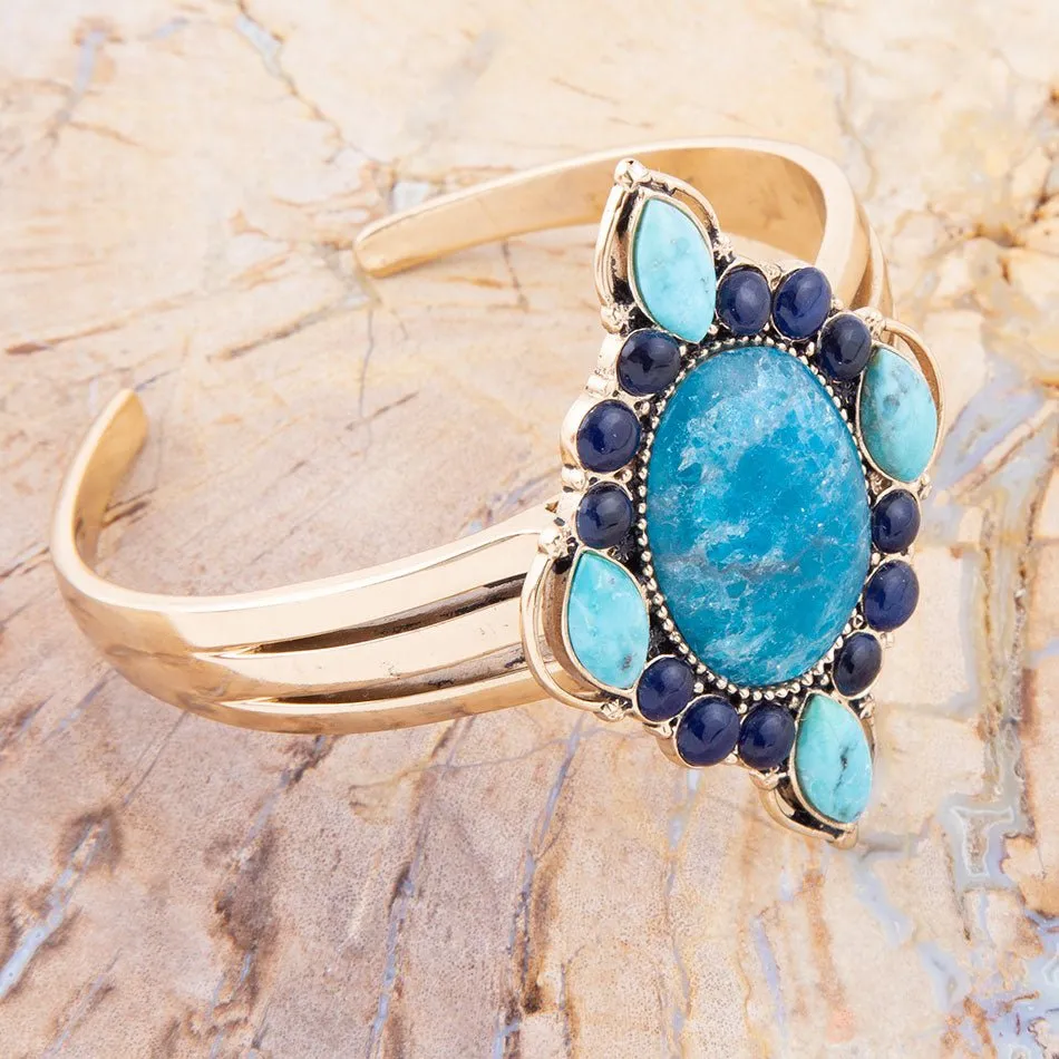 Regal Blue Apatite Mixed Stone Golden Cuff Bracelets sold by Zulily product image thumbnail 3