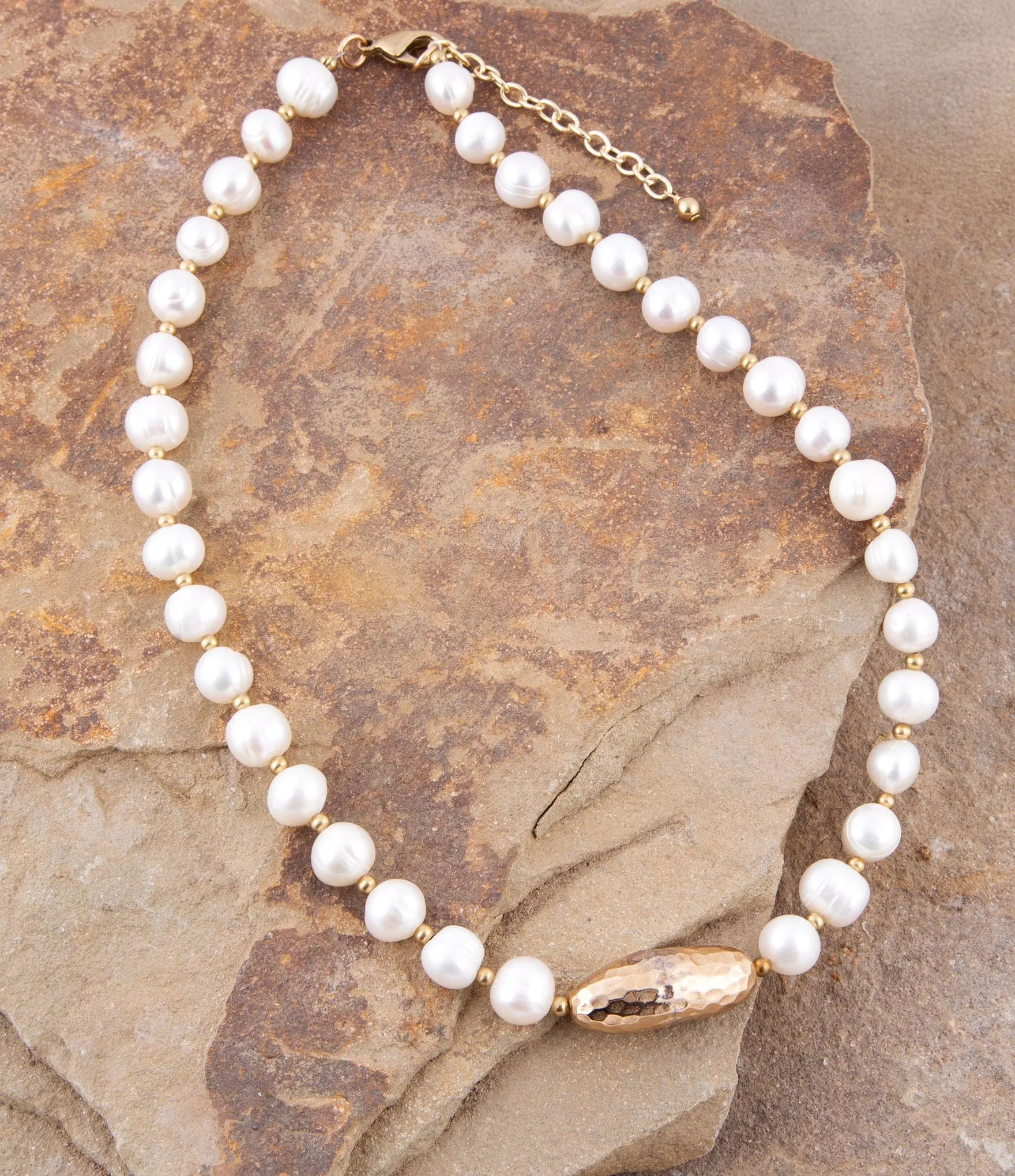 White Pearl Golden Beaded Strand Necklace sold by Zulily product image thumbnail 2