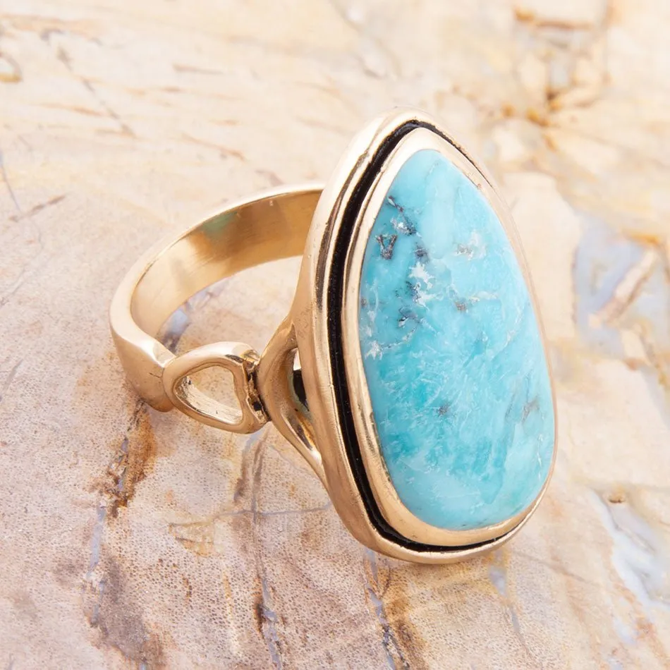 Blue Turquoise Golden Statement Ring sold by Zulily product image thumbnail 3
