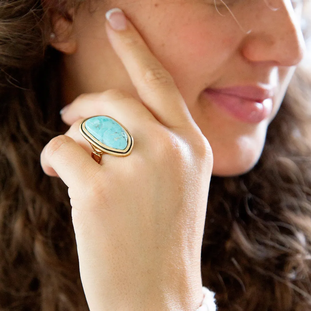 Blue Turquoise Golden Statement Ring sold by Zulily product image thumbnail 2