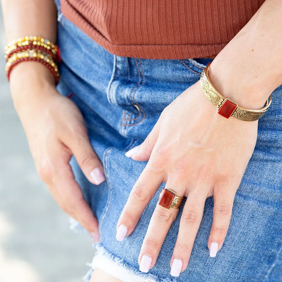 Stamped Orange Carnelian Golden Cuff Bracelet sold by Zulily product image thumbnail 2