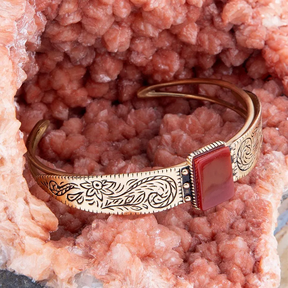 Stamped Orange Carnelian Golden Cuff Bracelet sold by Zulily product image thumbnail 3