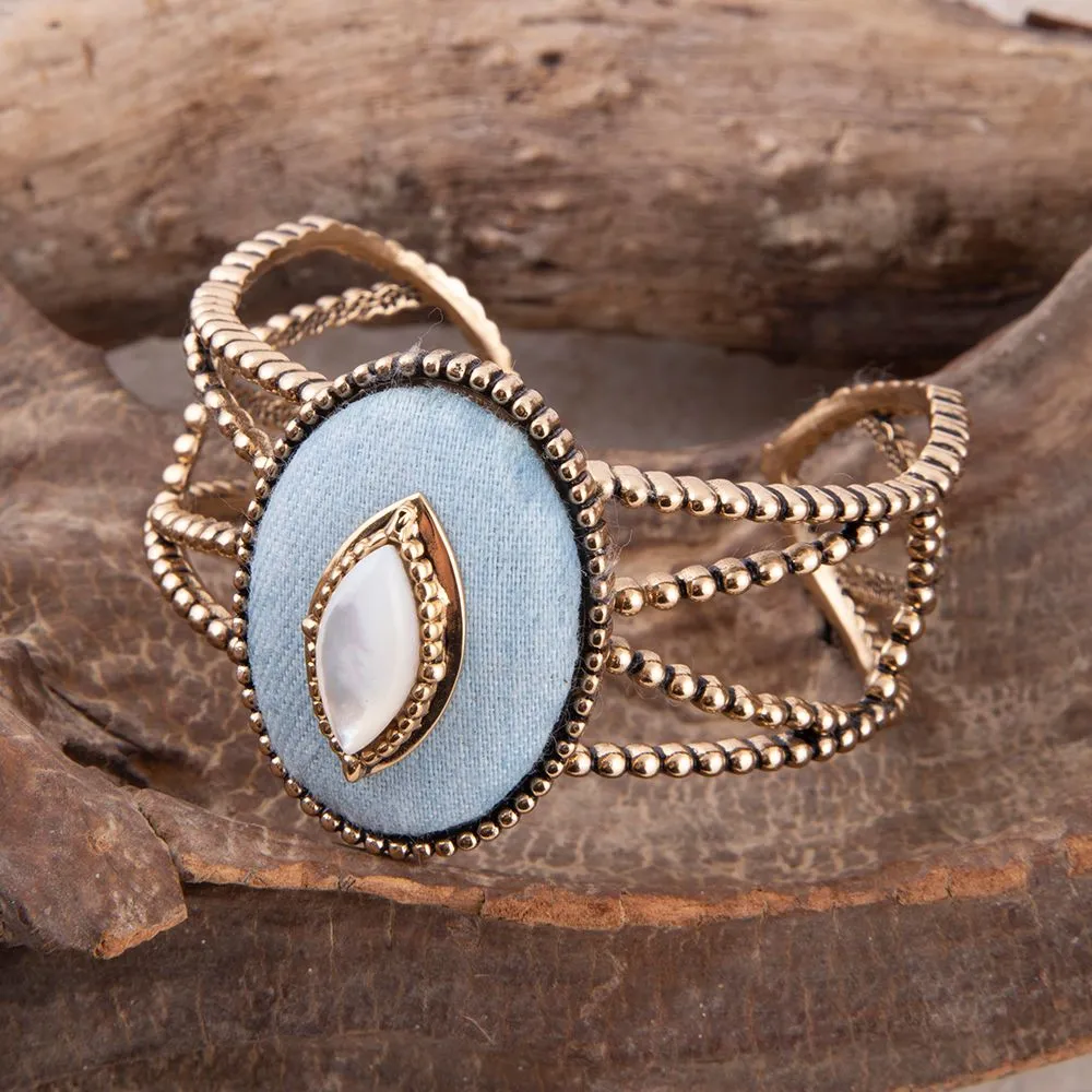 Blue Denim Dreams White Mother of Pearl Golden Cuff Bracelet sold by Zulily product image thumbnail 3