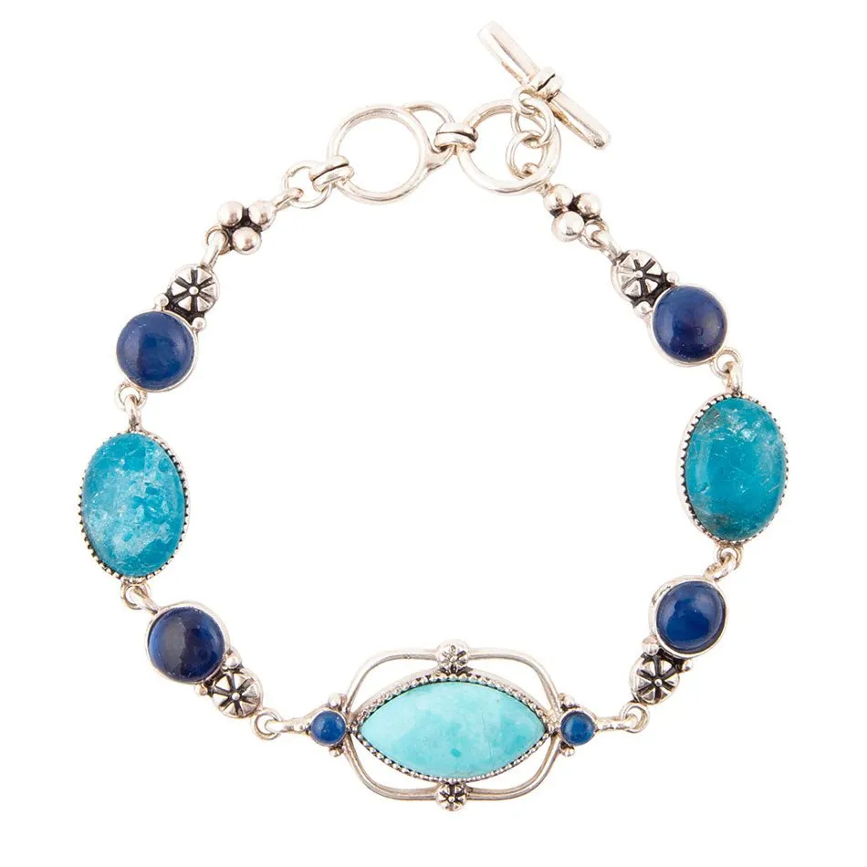 Regal Blue Turquoise and Apatite Sterling Silver Link Bracelet sold by Zulily product image thumbnail 4