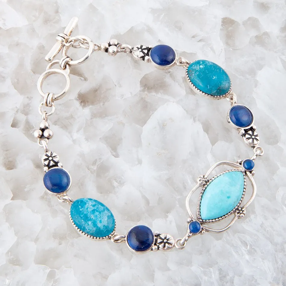 Regal Blue Turquoise and Apatite Sterling Silver Link Bracelet sold by Zulily product image thumbnail 3