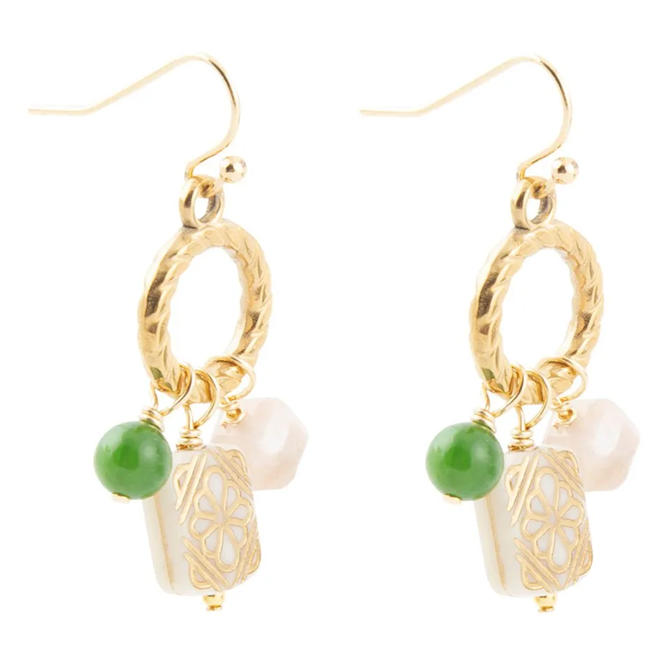 Green Jade and Pink Sunstone Golden Drop Earrings sold by Zulily product image thumbnail 4