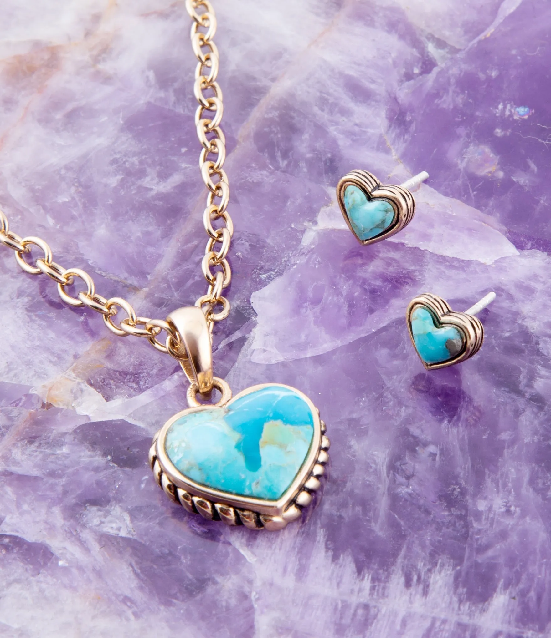 Heart Blue Turquoise Golden Stud Earrings sold by Zulily product image thumbnail 5