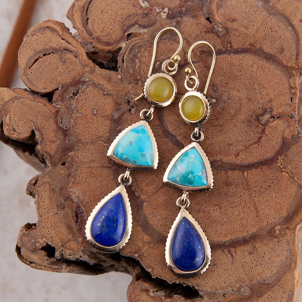 Yellow Quartz and Blue Turquoise Golden Drop Earrings sold by Zulily product image thumbnail 3