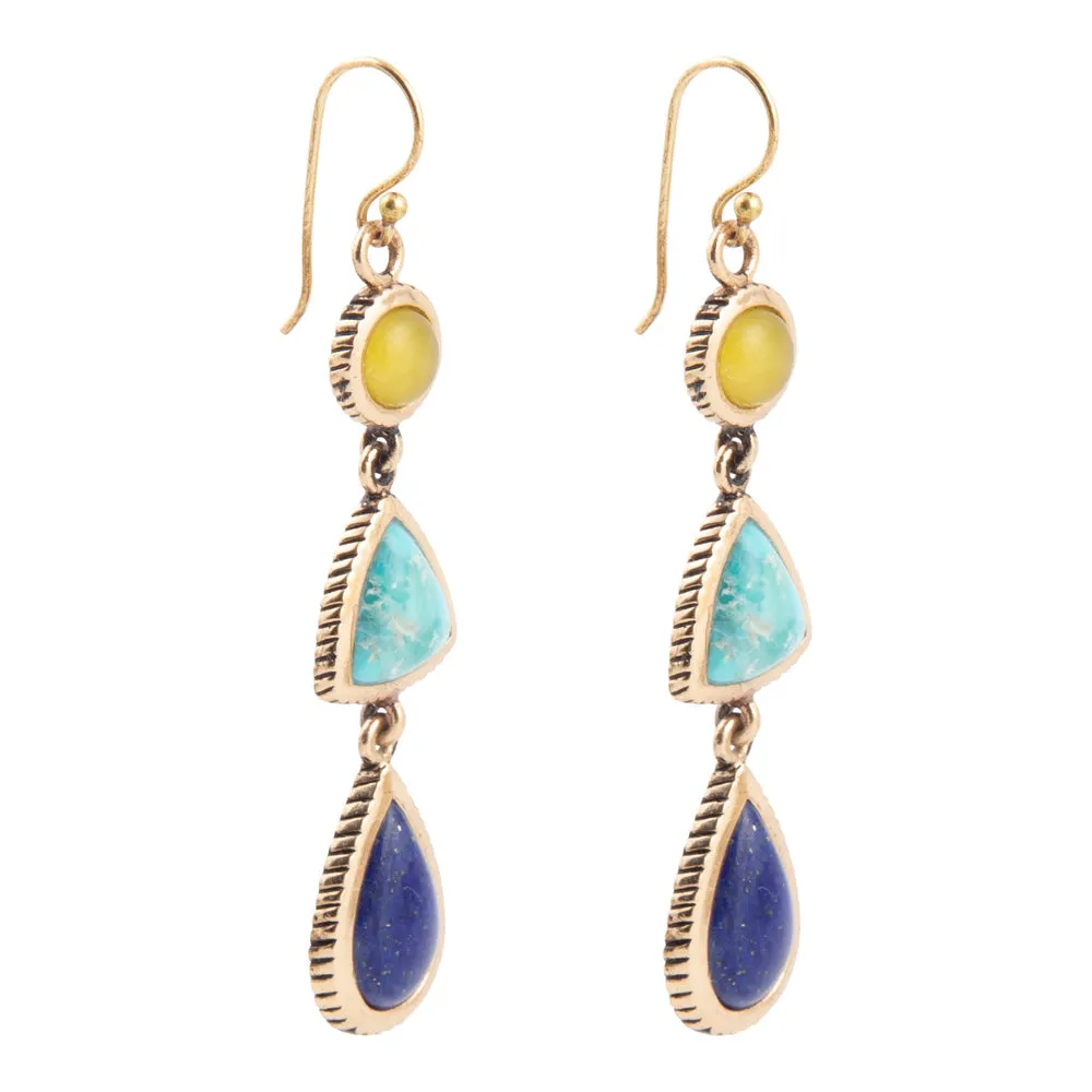 Yellow Quartz and Blue Turquoise Golden Drop Earrings sold by Zulily product image thumbnail 4