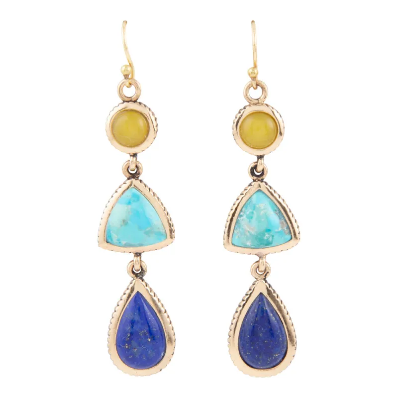 Yellow Quartz and Blue Turquoise Golden Drop Earrings made by Zulily
