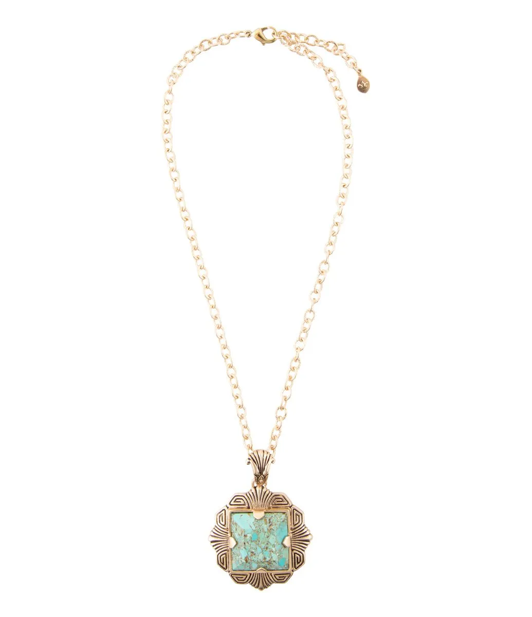 Blue Turquoise Square Golden Pendant Necklace sold by Zulily product image thumbnail 5
