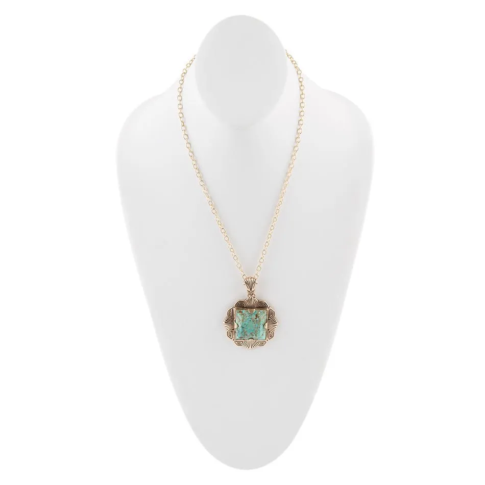 Blue Turquoise Square Golden Pendant Necklace sold by Zulily product image thumbnail 3