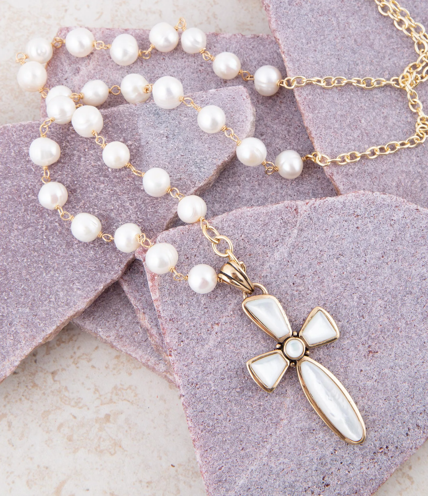 Las Cruces White Pearl Cross Pendant Necklace sold by Zulily product image thumbnail 3