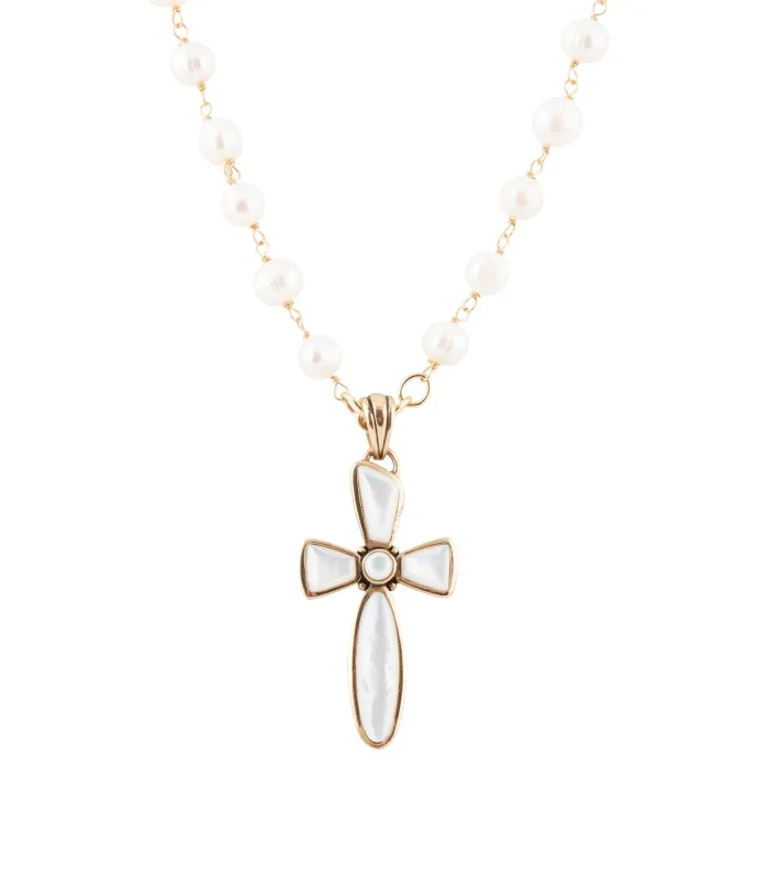 Las Cruces White Pearl Cross Pendant Necklace made by Zulily