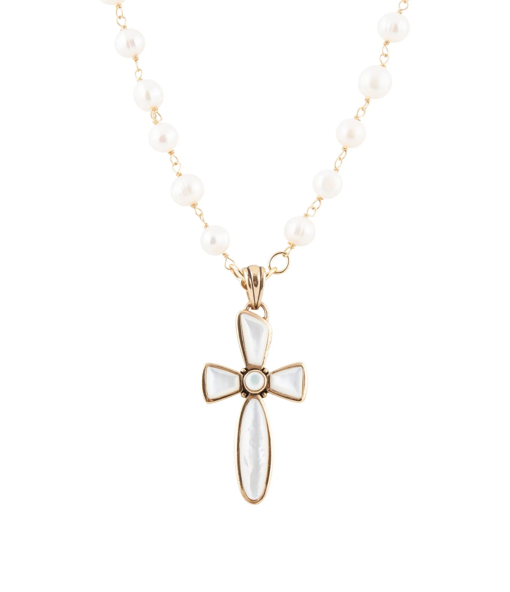 Las Cruces White Pearl Cross Pendant Necklace sold by Zulily