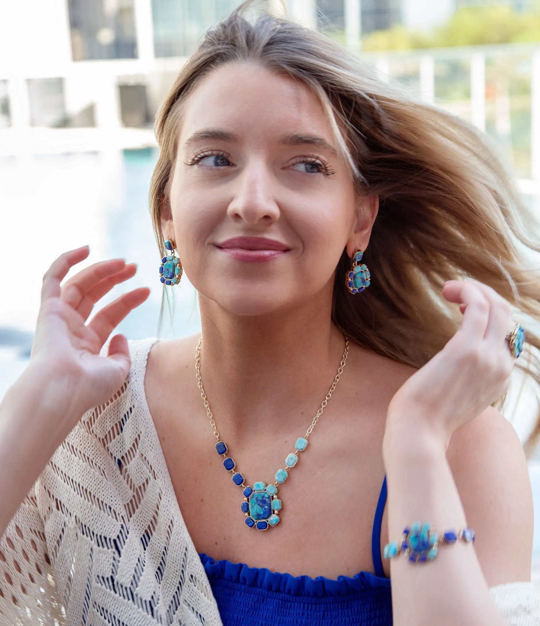 Duality Blue Lapis and Turquoise Golden Statement Ring sold by Zulily product image thumbnail 2