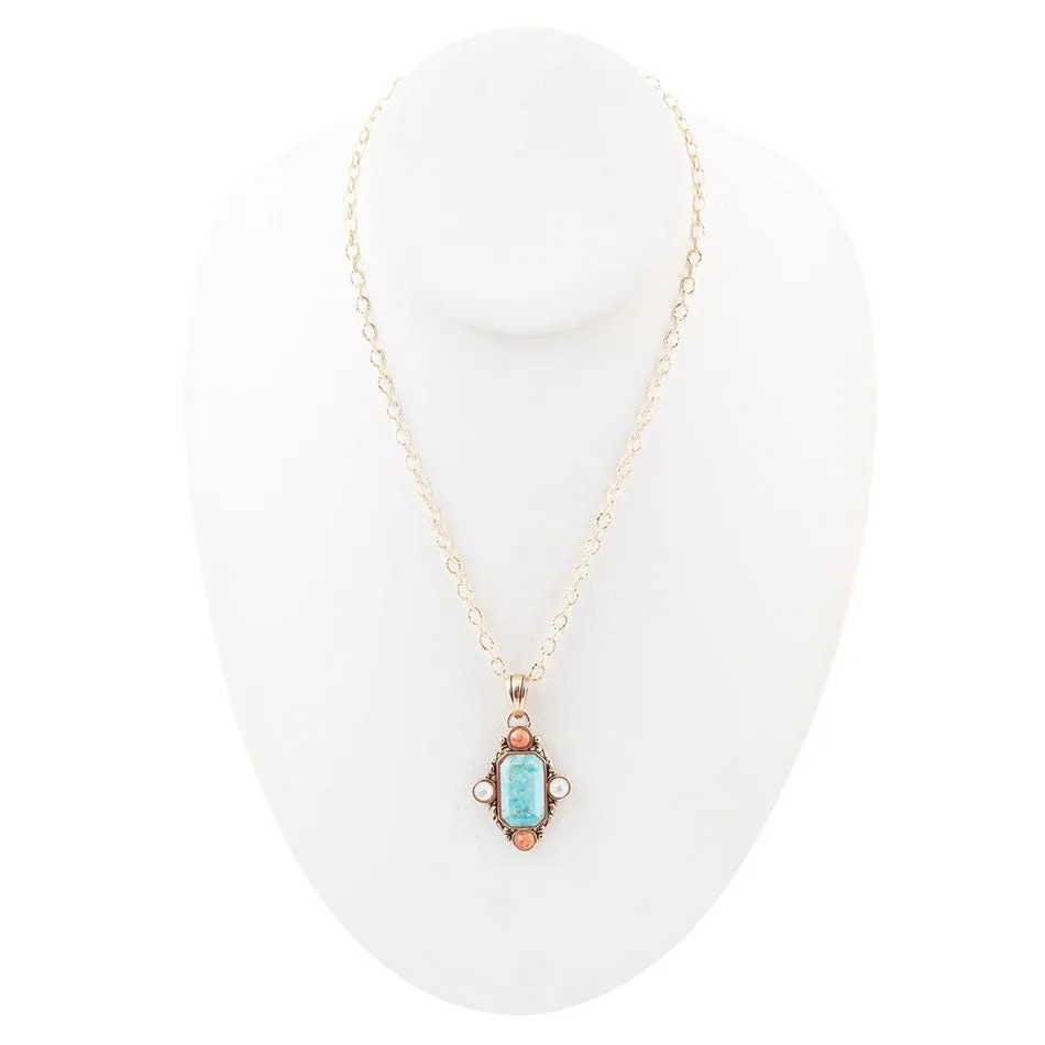 Champs Blue Turquoise and Orange Coral Golden Pendant Necklace sold by Zulily product image thumbnail 5
