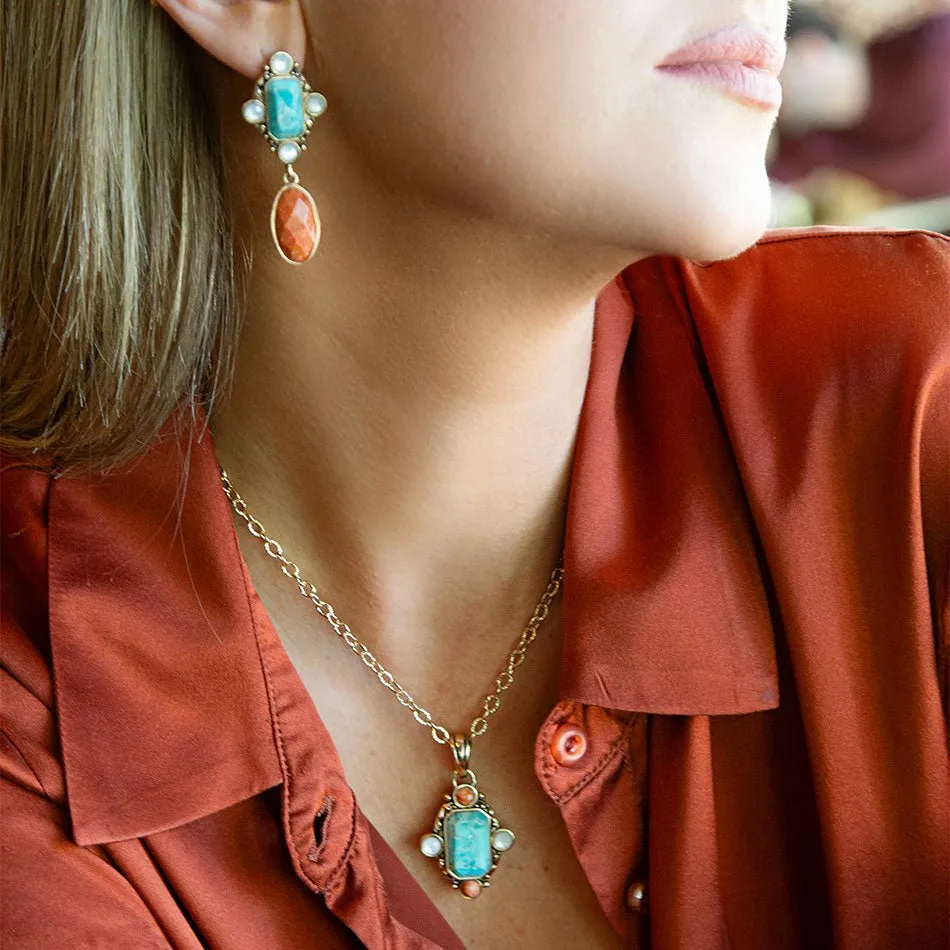 Champs Blue Turquoise and Orange Coral Golden Pendant Necklace sold by Zulily product image thumbnail 2