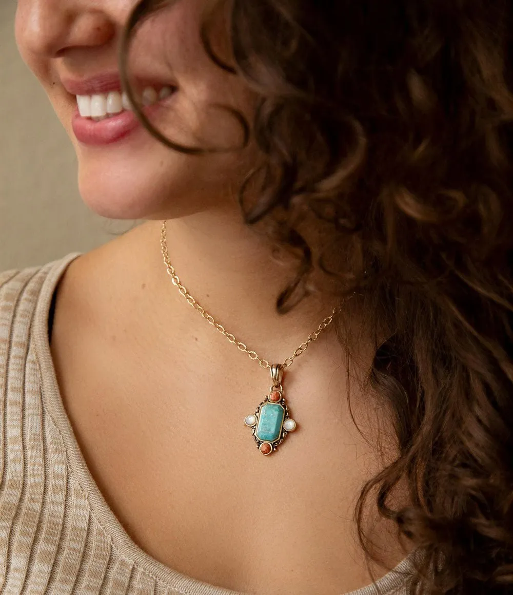 Champs Blue Turquoise and Orange Coral Golden Pendant Necklace sold by Zulily product image thumbnail 4