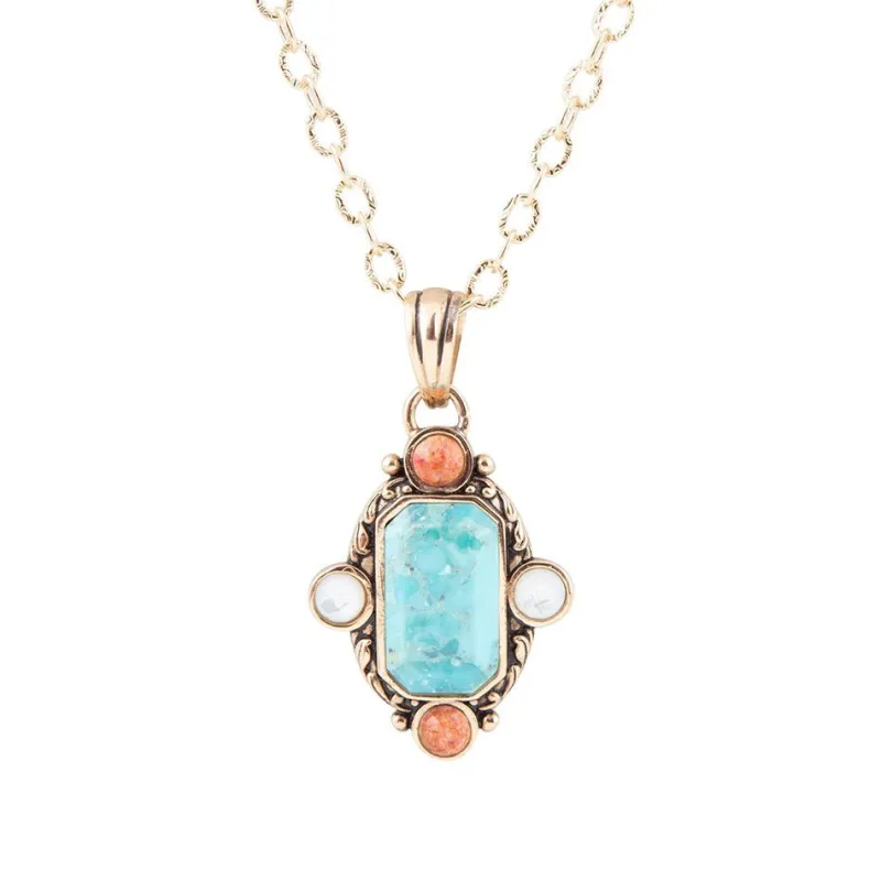 Champs Blue Turquoise and Orange Coral Golden Pendant Necklace made by Zulily