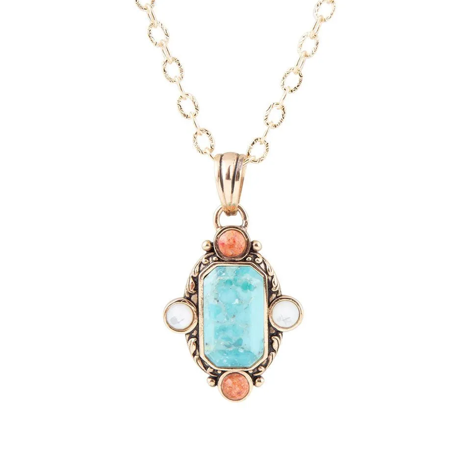 Champs Blue Turquoise and Orange Coral Golden Pendant Necklace sold by Zulily