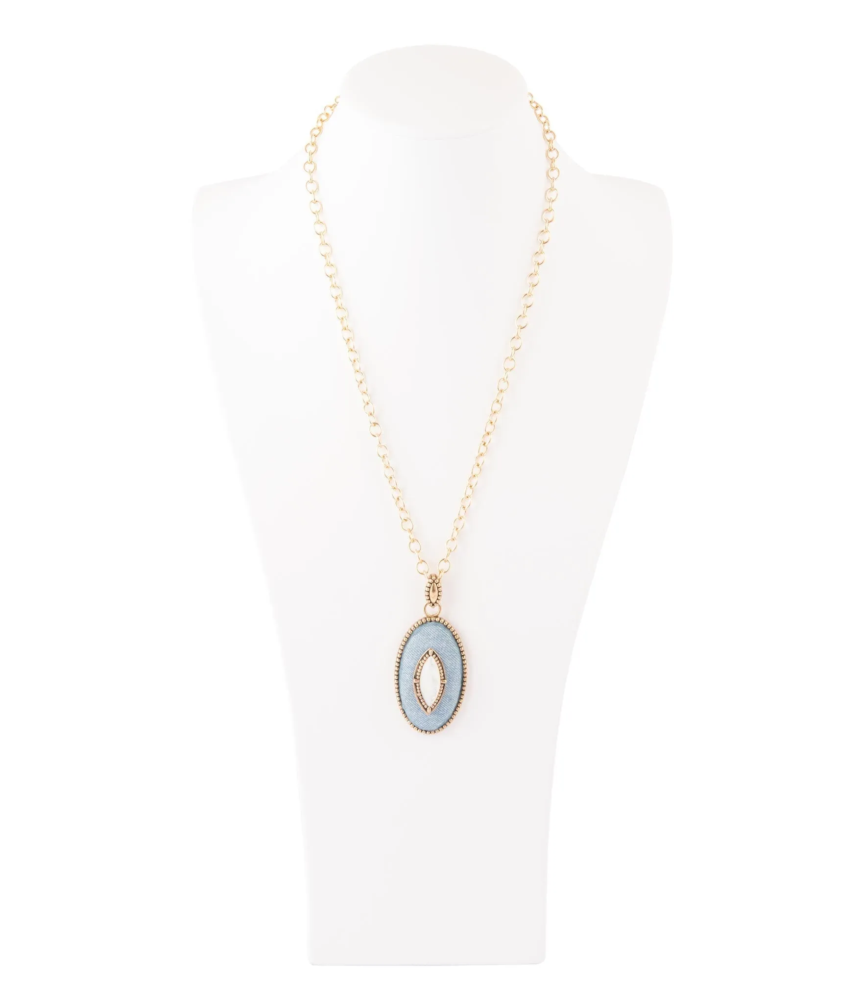 Blue Denim Dreams White Mother of Pearl Golden Pendant Necklace sold by Zulily product image thumbnail 4