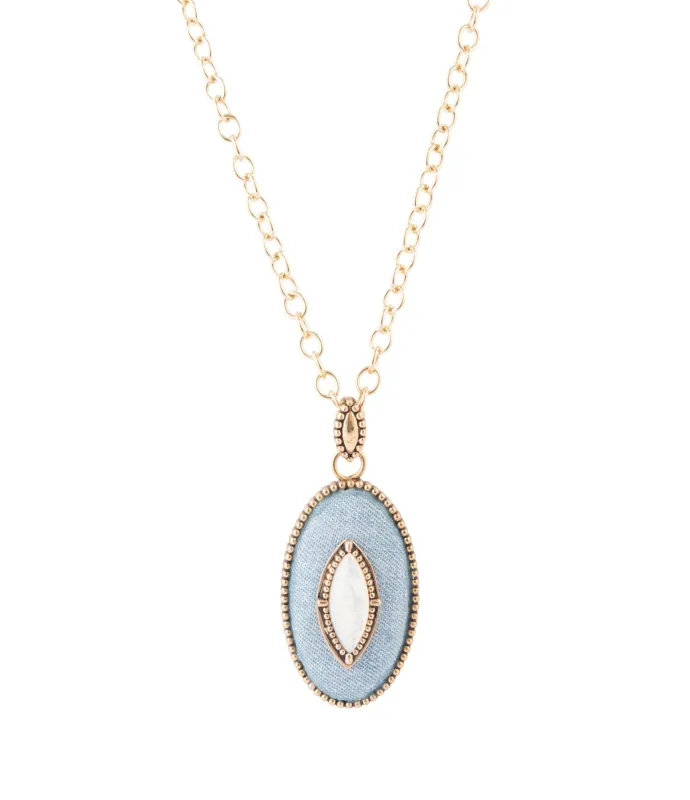 Blue Denim Dreams White Mother of Pearl Golden Pendant Necklace made by Zulily